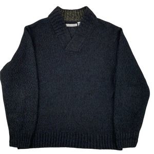 Vintage John Henry Men's Pull Over Shawl Neck Knit Marled Navy Sweater